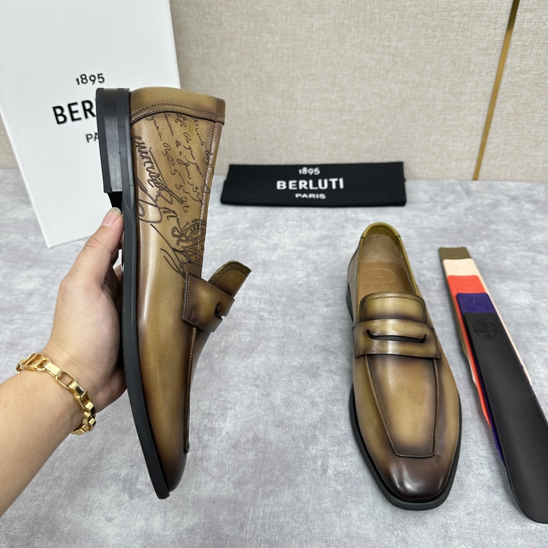 💋💍新品布鲁-提，berlut*初代Lorenzo单层小牛皮乐福鞋，经典布雷克结构法，柔软光面小牛皮胚古