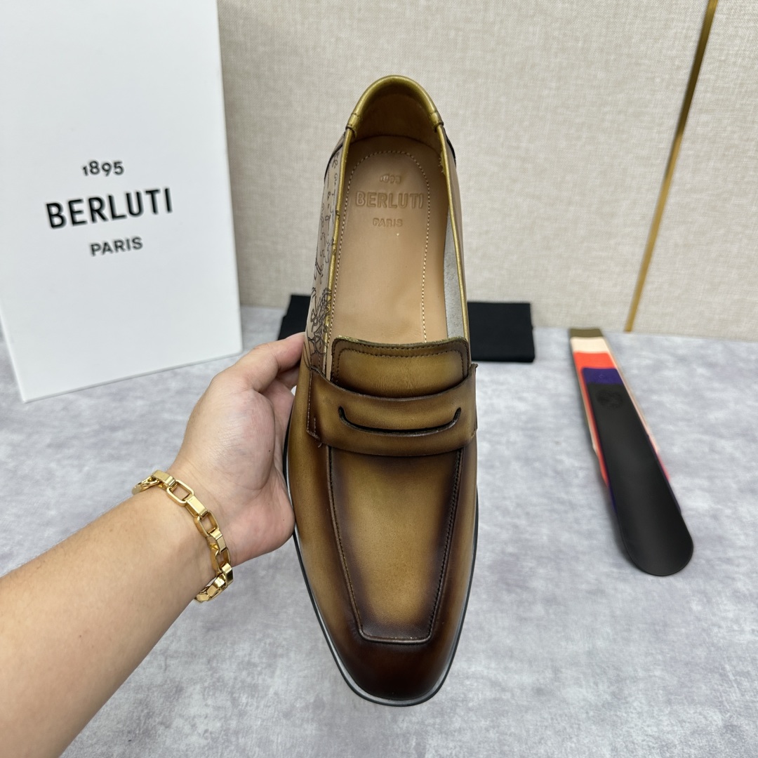 💋💍新品布鲁-提，berlut*初代Lorenzo单层小牛皮乐福鞋，经典布雷克结构法，柔软光面小牛皮胚古