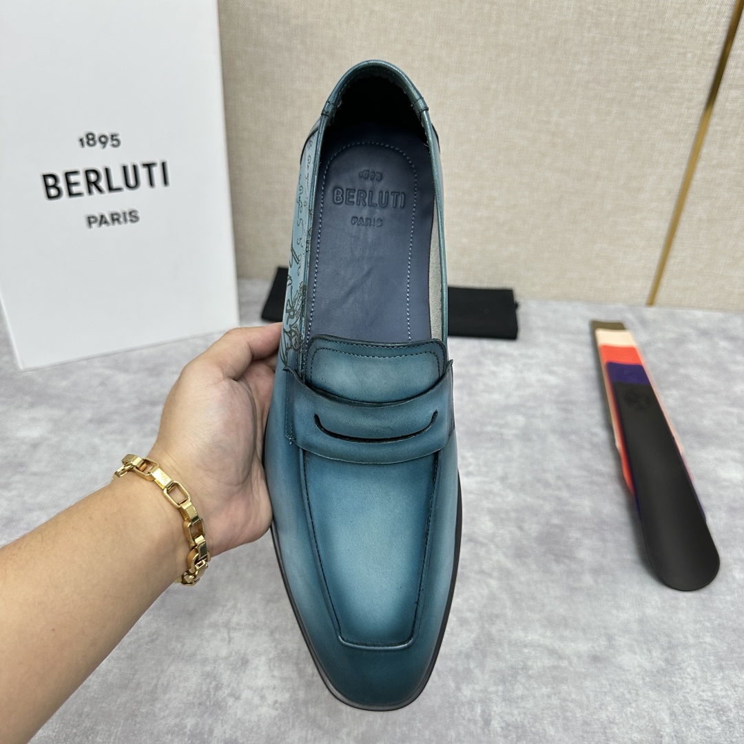 💋💍新品布鲁-提，berlut*初代Lorenzo单层小牛皮乐福鞋，经典布雷克结构法，柔软光面小牛皮胚古