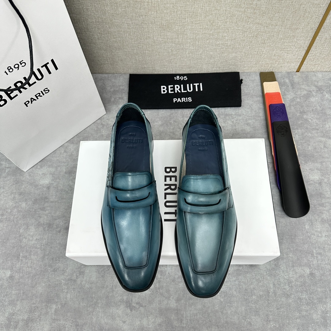 💋💍新品布鲁-提，berlut*初代Lorenzo单层小牛皮乐福鞋，经典布雷克结构法，柔软光面小牛皮胚古