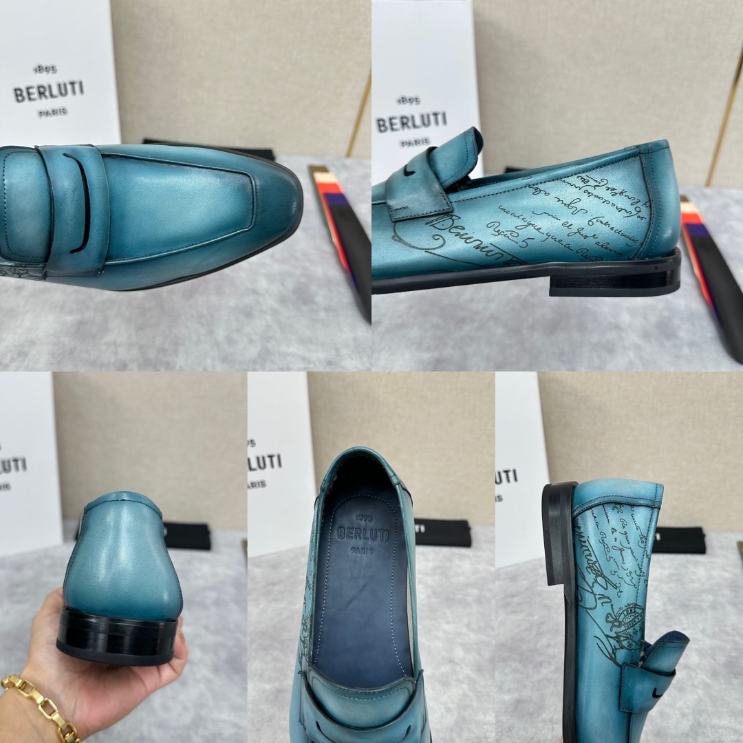 💋💍新品布鲁-提，berlut*初代Lorenzo单层小牛皮乐福鞋，经典布雷克结构法，柔软光面小牛皮胚古