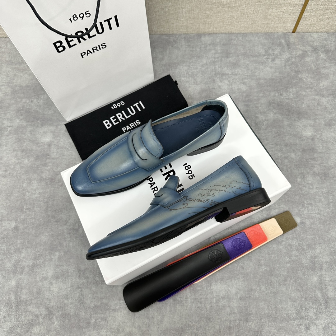 💋💍新品布鲁-提，berlut*初代Lorenzo单层小牛皮乐福鞋，经典布雷克结构法，柔软光面小牛皮胚古