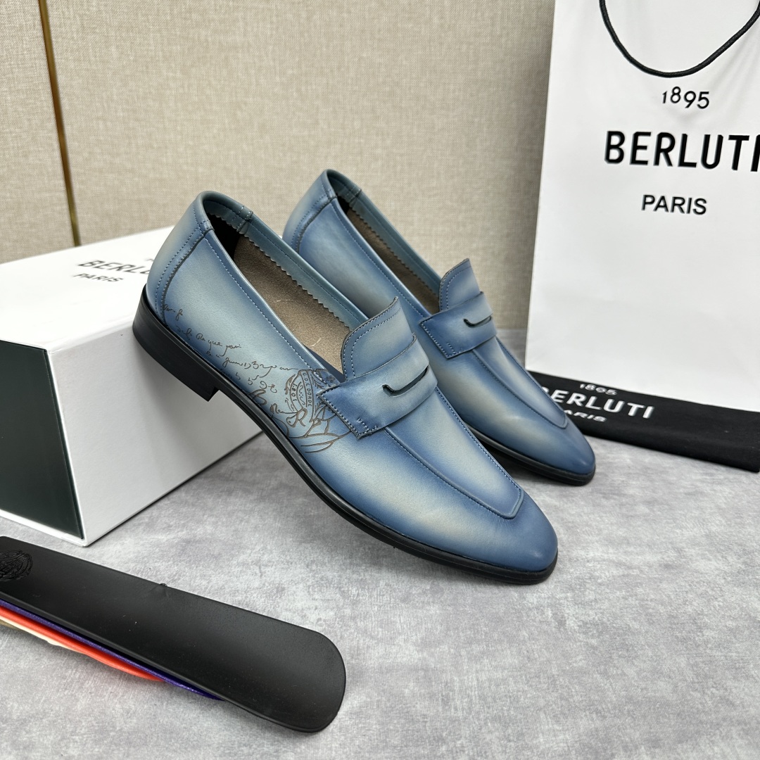 💋💍新品布鲁-提，berlut*初代Lorenzo单层小牛皮乐福鞋，经典布雷克结构法，柔软光面小牛皮胚古