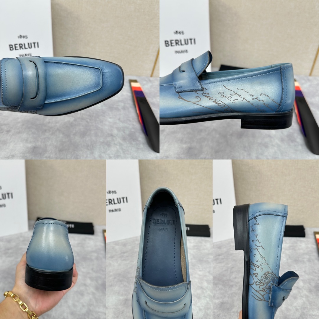 💋💍新品布鲁-提，berlut*初代Lorenzo单层小牛皮乐福鞋，经典布雷克结构法，柔软光面小牛皮胚古
