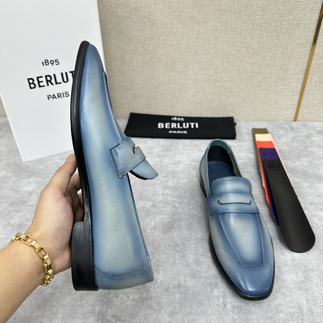 💋💍新品布鲁-提，berlut*初代Lorenzo单层小牛皮乐福鞋，经典布雷克结构法，柔软光面小牛皮胚古