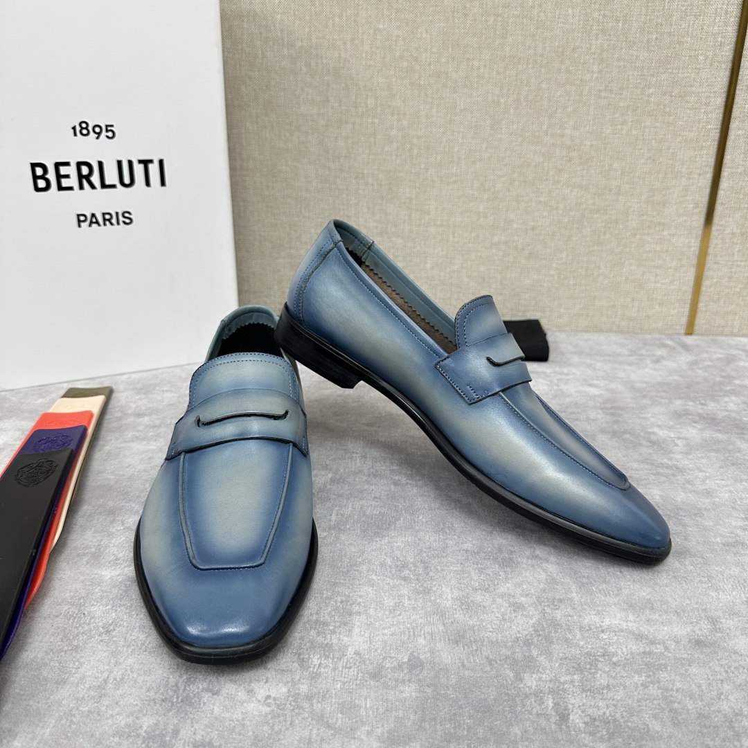 💋💍新品布鲁-提，berlut*初代Lorenzo单层小牛皮乐福鞋，经典布雷克结构法，柔软光面小牛皮胚古