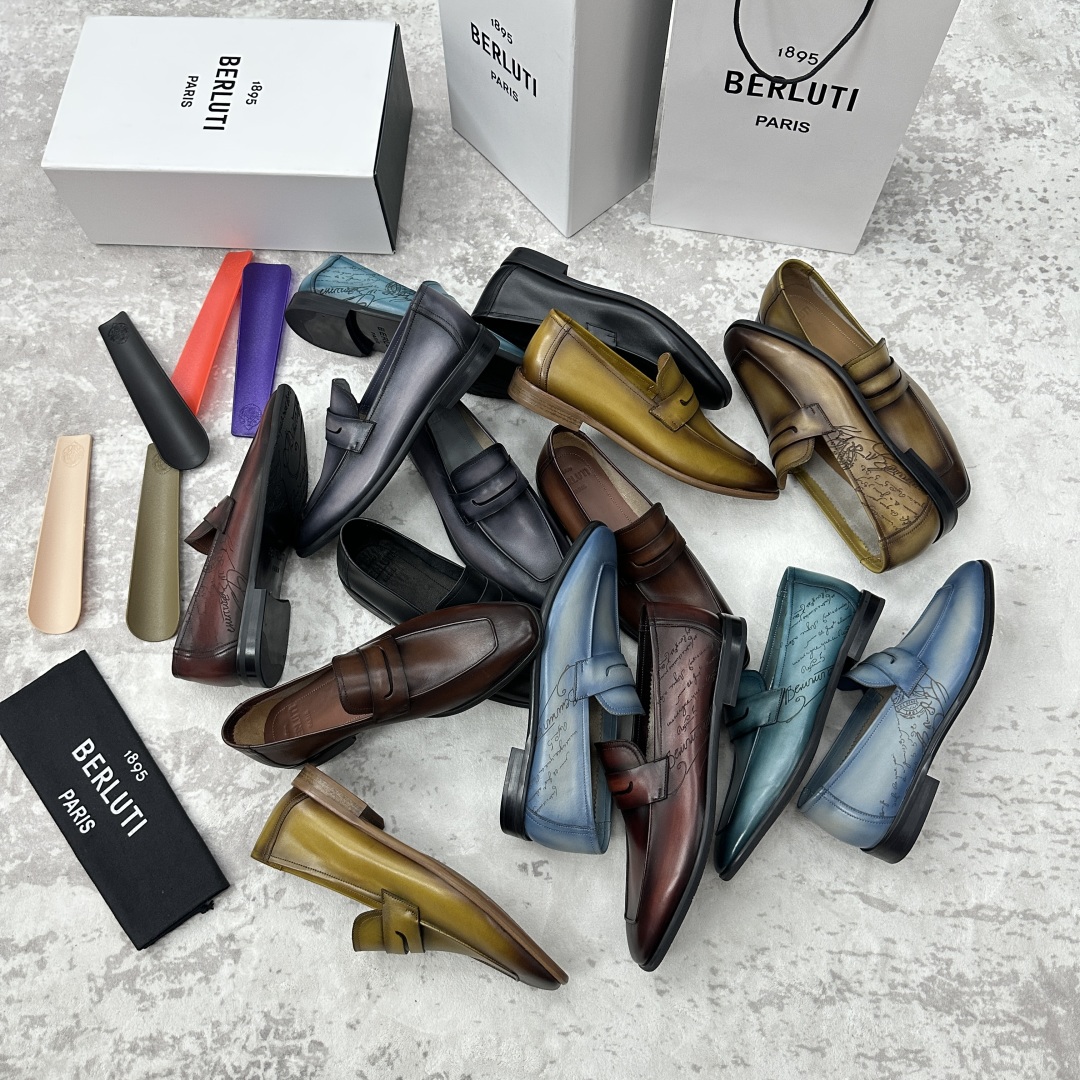 💋💍新品布鲁-提，berlut*初代Lorenzo单层小牛皮乐福鞋，经典布雷克结构法，柔软光面小牛皮胚古