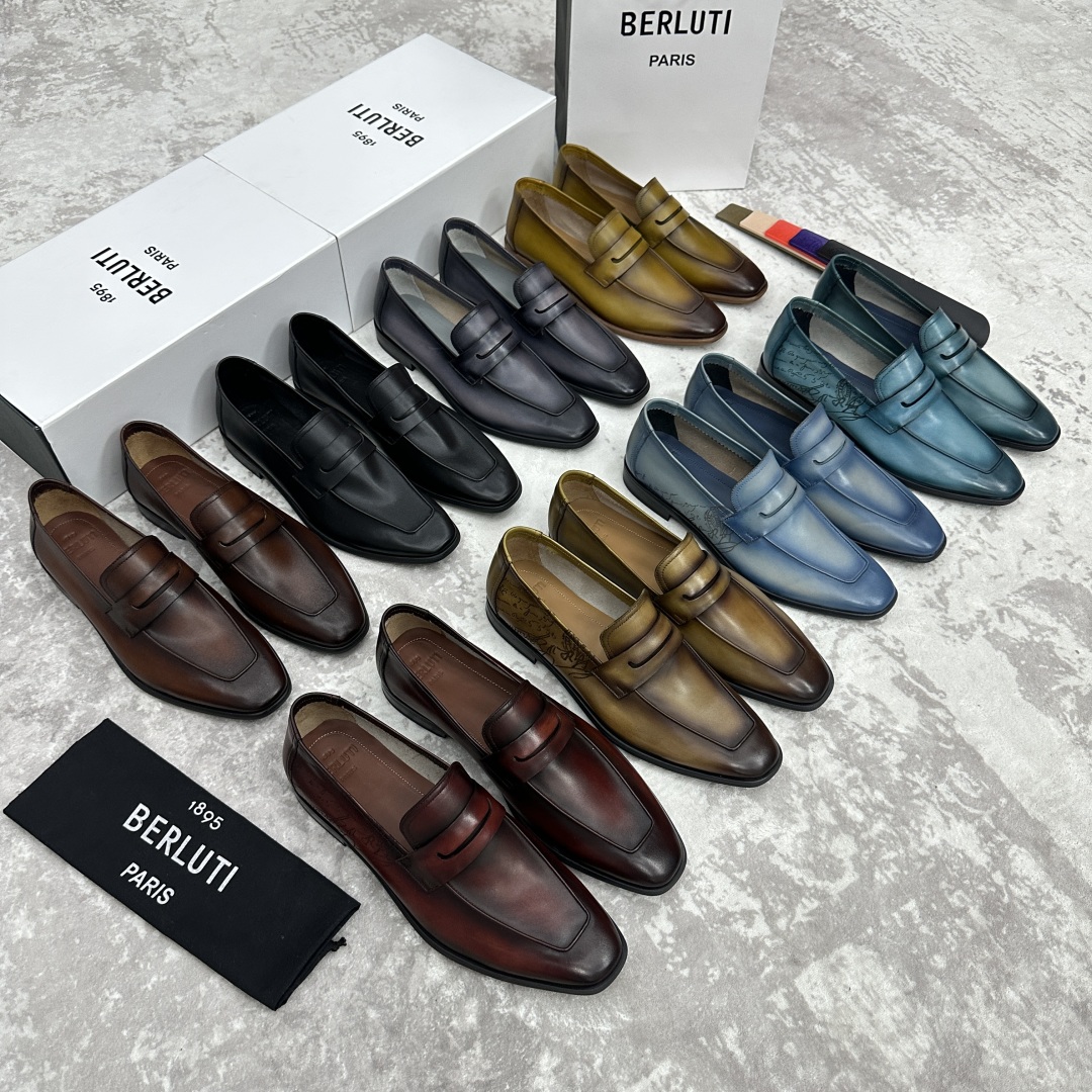 💋💍新品布鲁-提，berlut*初代Lorenzo单层小牛皮乐福鞋，经典布雷克结构法，柔软光面小牛皮胚古