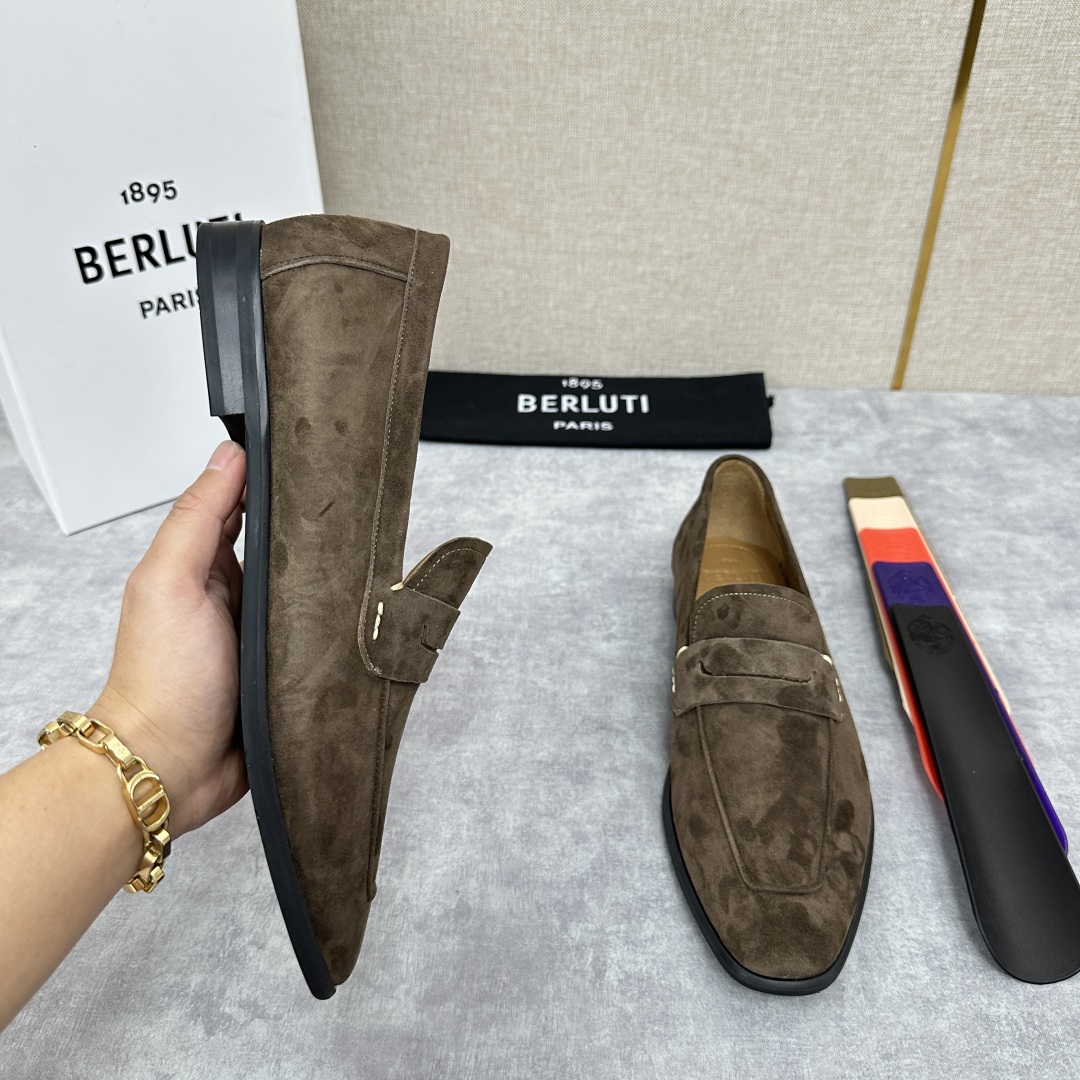 💋💍新品布鲁-提，berlut*初代Lorenzo反毛牛皮乐福鞋，经典布雷克结构法，柔软光面小牛皮胚古法