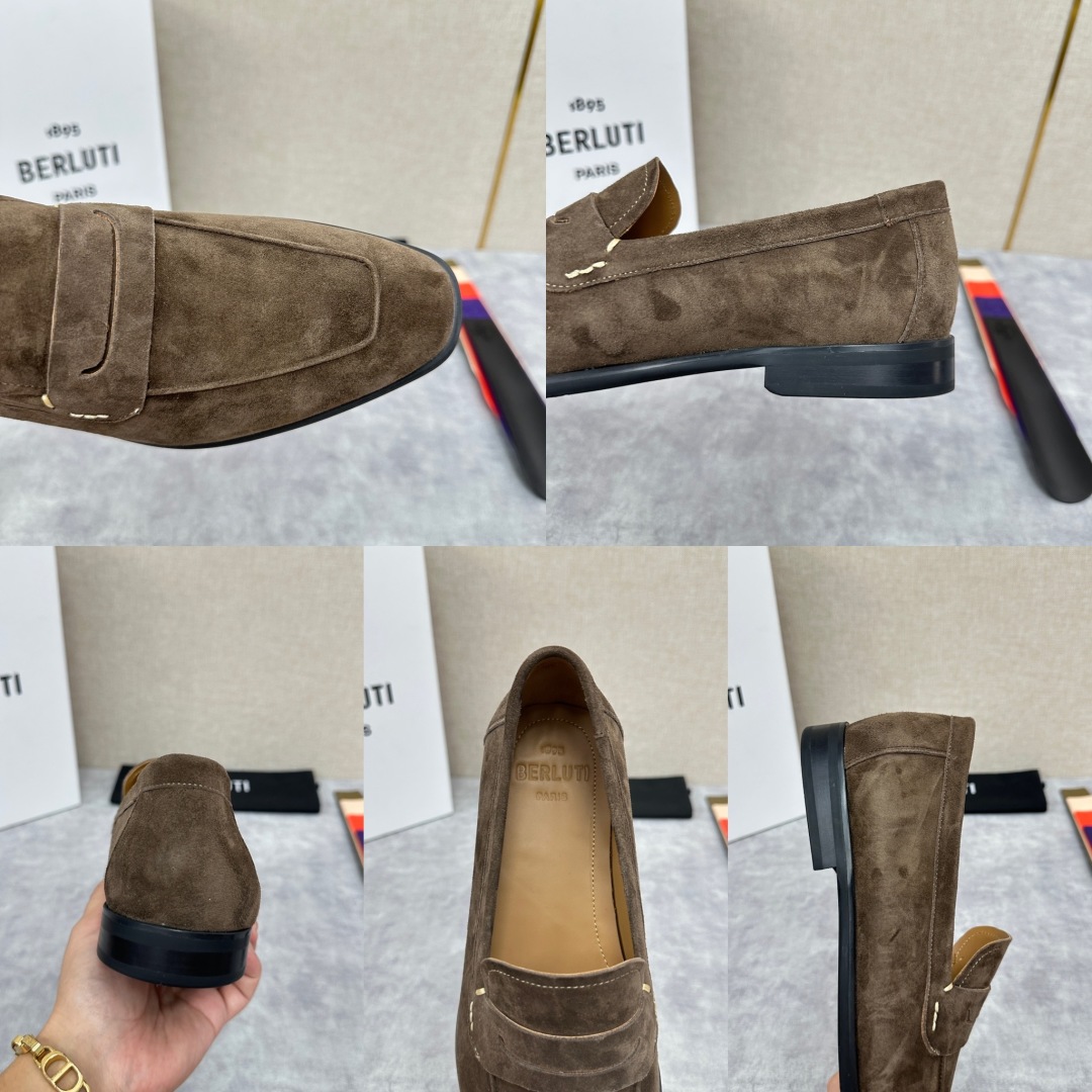 💋💍新品布鲁-提，berlut*初代Lorenzo反毛牛皮乐福鞋，经典布雷克结构法，柔软光面小牛皮胚古法