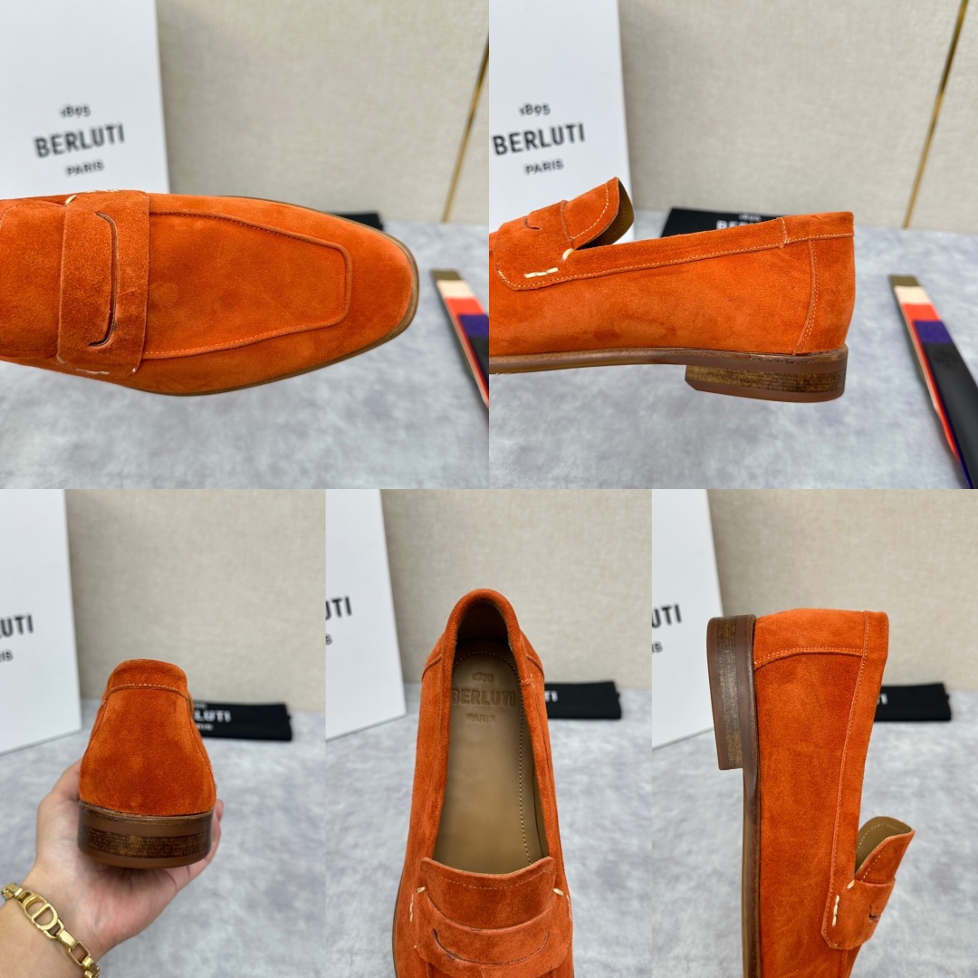 💋💍新品布鲁-提，berlut*初代Lorenzo反毛牛皮乐福鞋，经典布雷克结构法，柔软光面小牛皮胚古法