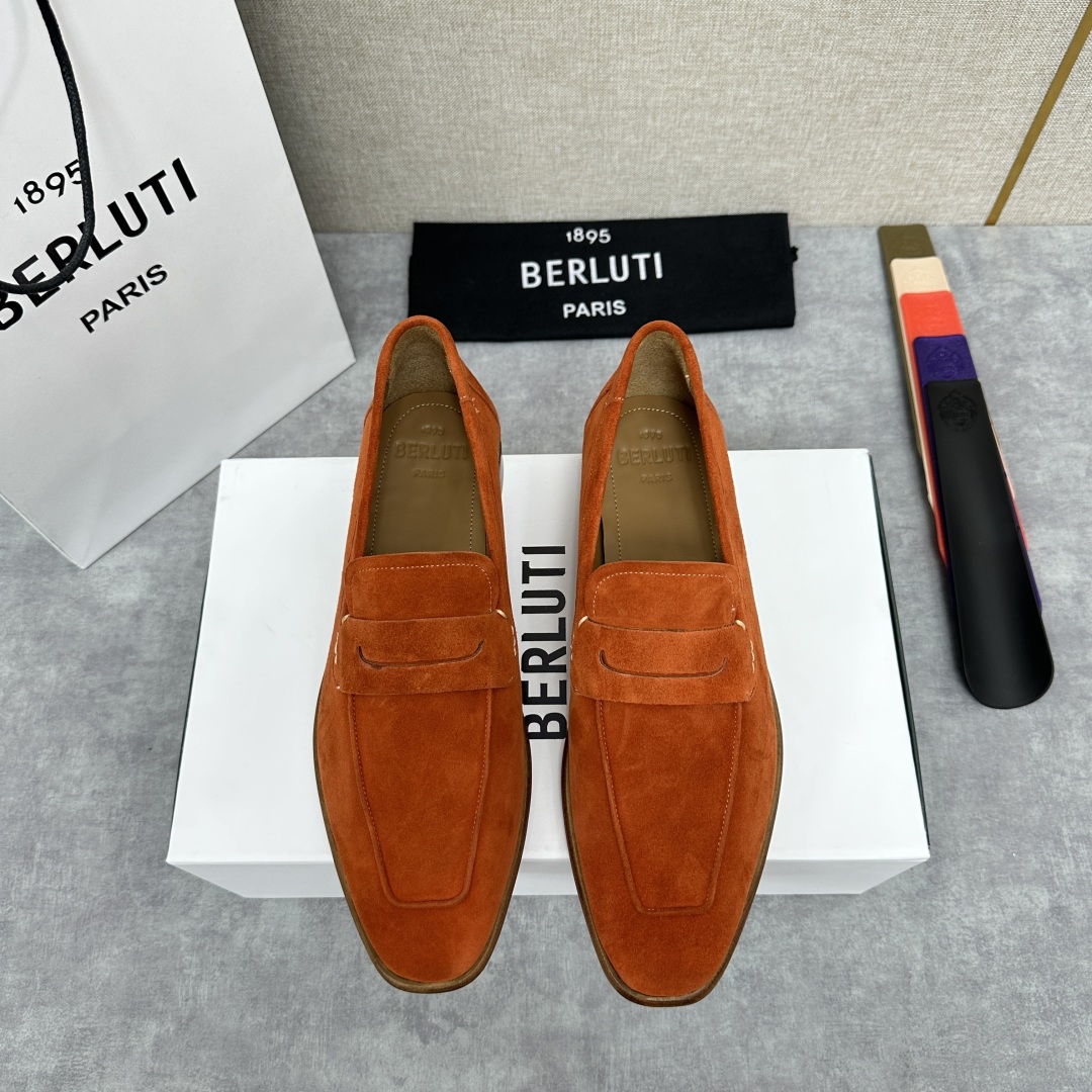 💋💍新品布鲁-提，berlut*初代Lorenzo反毛牛皮乐福鞋，经典布雷克结构法，柔软光面小牛皮胚古法
