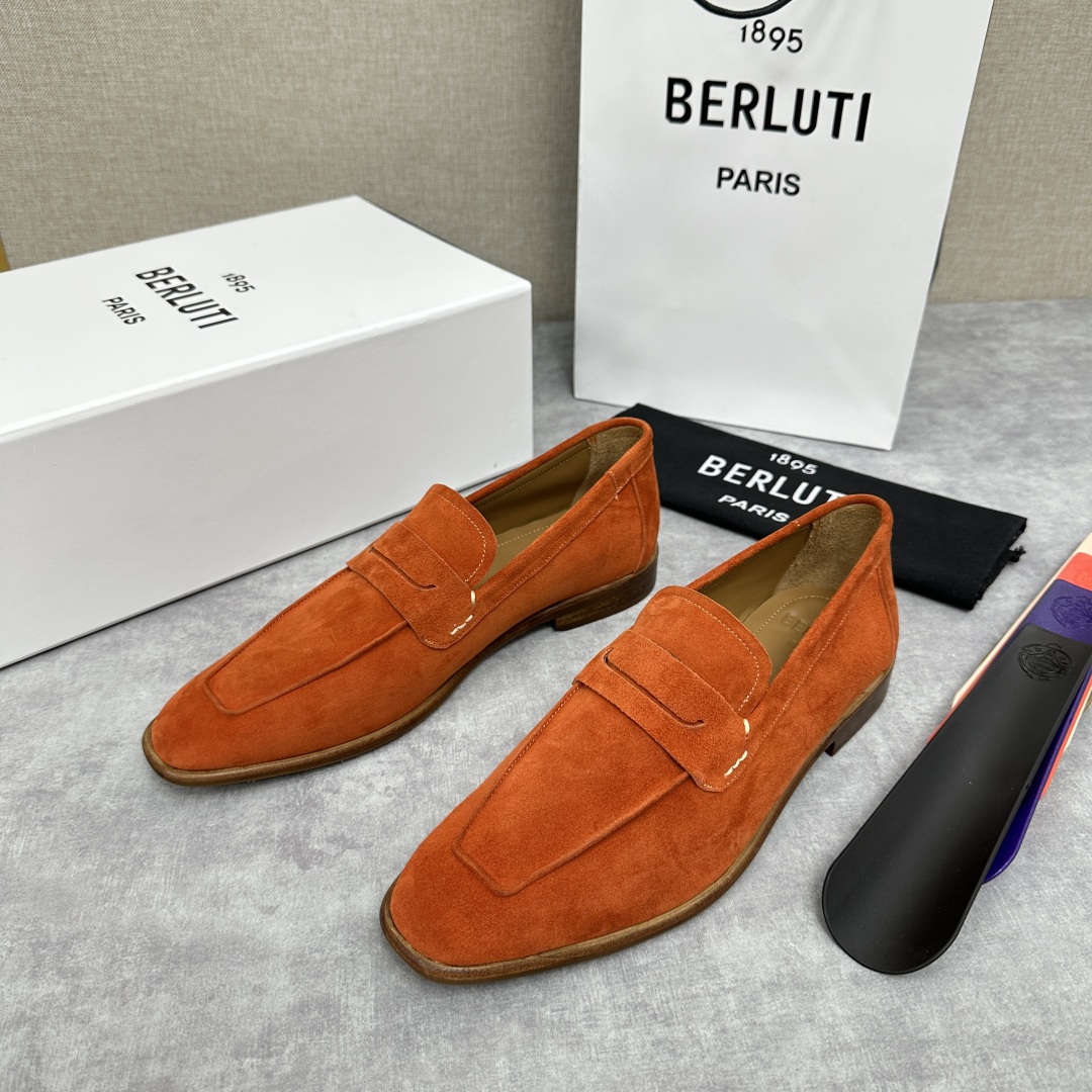 💋💍新品布鲁-提，berlut*初代Lorenzo反毛牛皮乐福鞋，经典布雷克结构法，柔软光面小牛皮胚古法