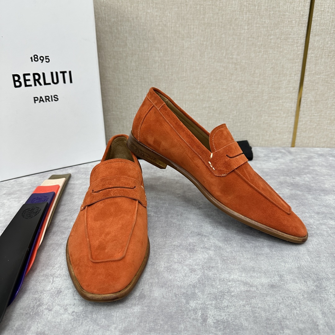 💋💍新品布鲁-提，berlut*初代Lorenzo反毛牛皮乐福鞋，经典布雷克结构法，柔软光面小牛皮胚古法