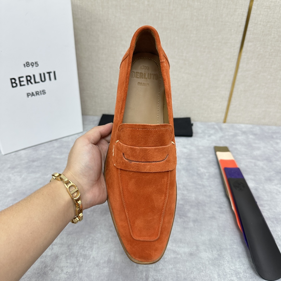 💋💍新品布鲁-提，berlut*初代Lorenzo反毛牛皮乐福鞋，经典布雷克结构法，柔软光面小牛皮胚古法