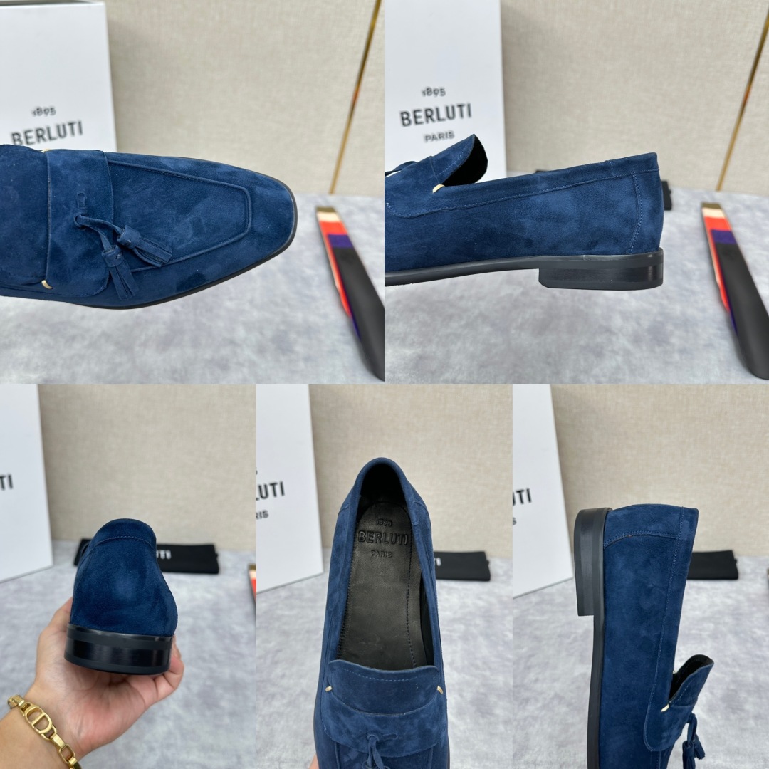 💋💍新品布鲁-提，berlut*初代Lorenzo流苏反毛牛皮乐福鞋，经典布雷克结构法，柔软光面小牛皮胚