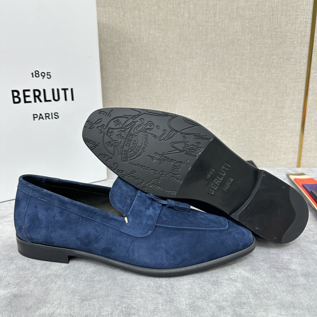 💋💍新品布鲁-提，berlut*初代Lorenzo流苏反毛牛皮乐福鞋，经典布雷克结构法，柔软光面小牛皮胚
