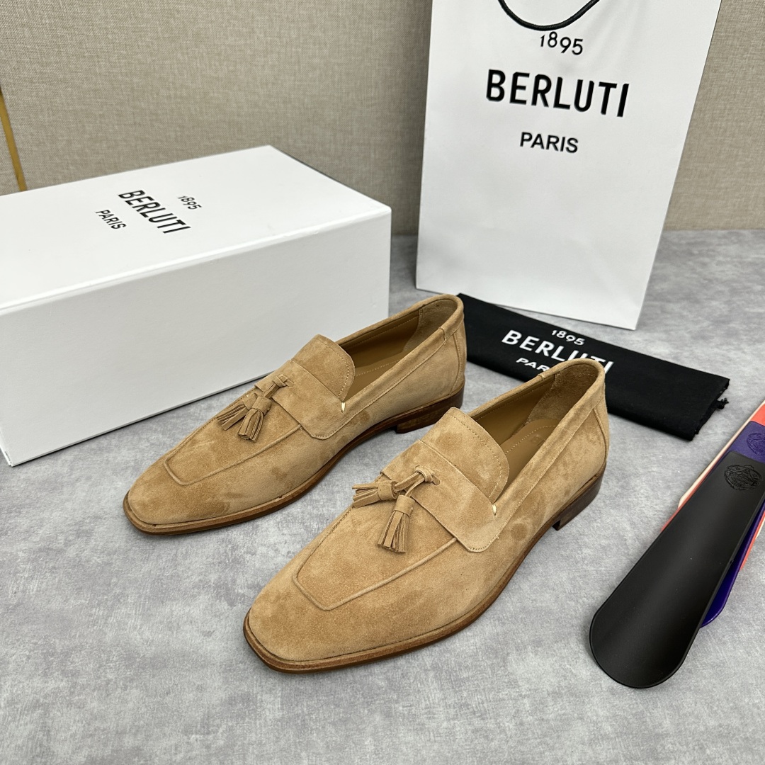 💋💍新品布鲁-提，berlut*初代Lorenzo流苏反毛牛皮乐福鞋，经典布雷克结构法，柔软光面小牛皮胚