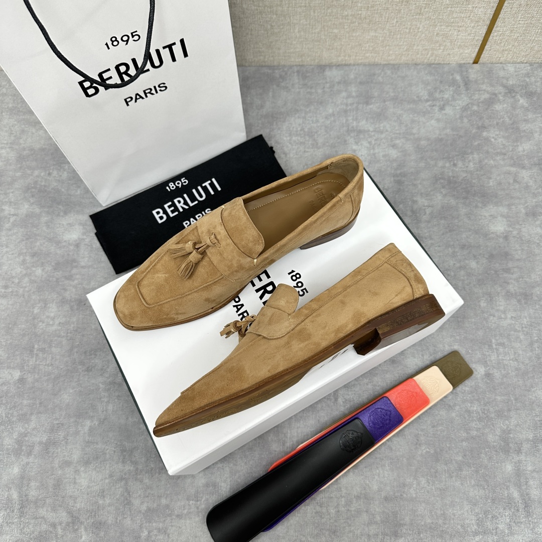 💋💍新品布鲁-提，berlut*初代Lorenzo流苏反毛牛皮乐福鞋，经典布雷克结构法，柔软光面小牛皮胚