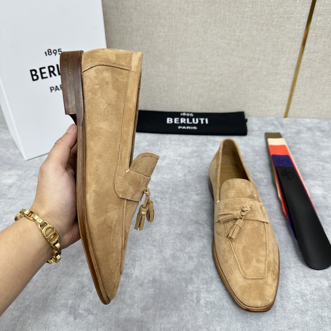 💋💍新品布鲁-提，berlut*初代Lorenzo流苏反毛牛皮乐福鞋，经典布雷克结构法，柔软光面小牛皮胚