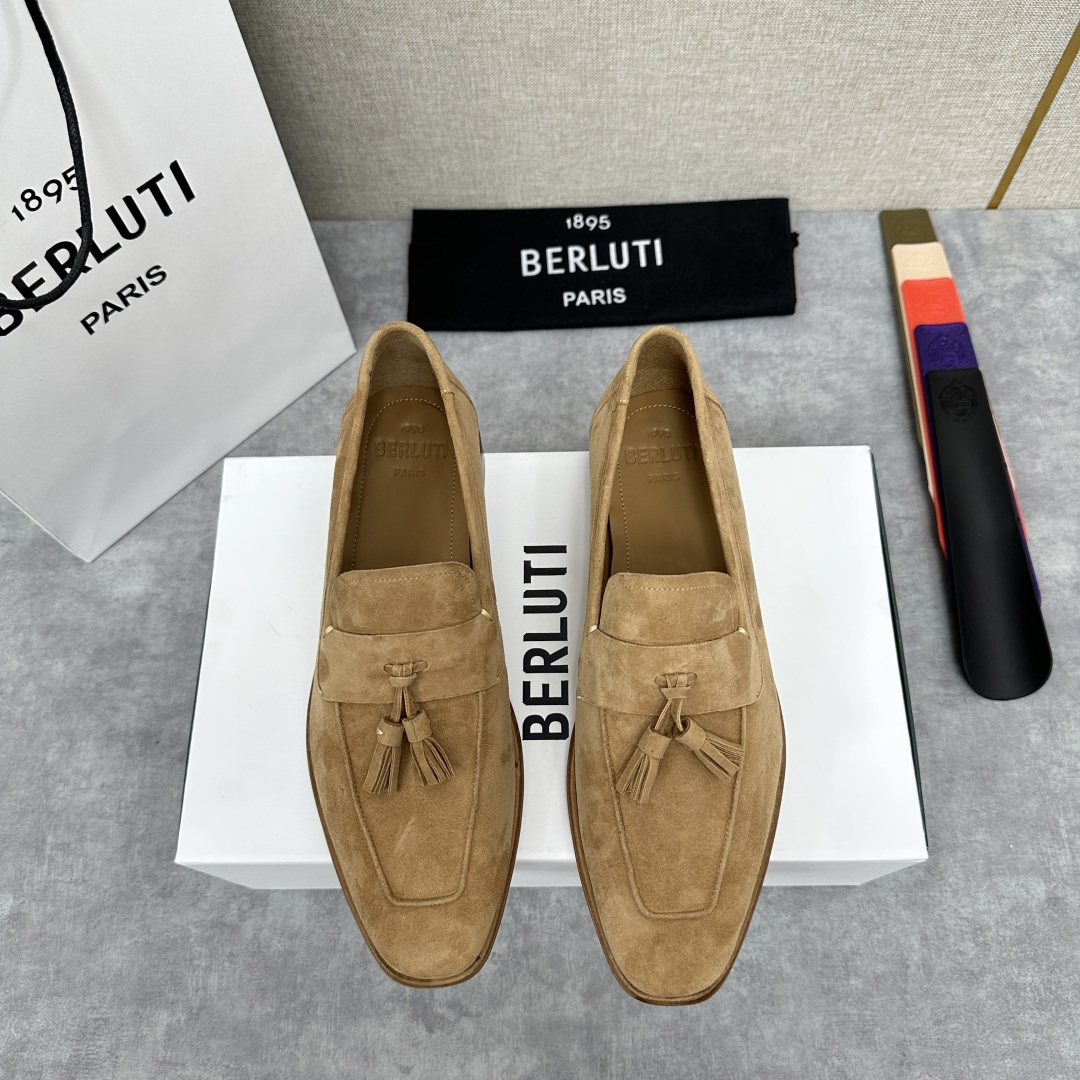 💋💍新品布鲁-提，berlut*初代Lorenzo流苏反毛牛皮乐福鞋，经典布雷克结构法，柔软光面小牛皮胚