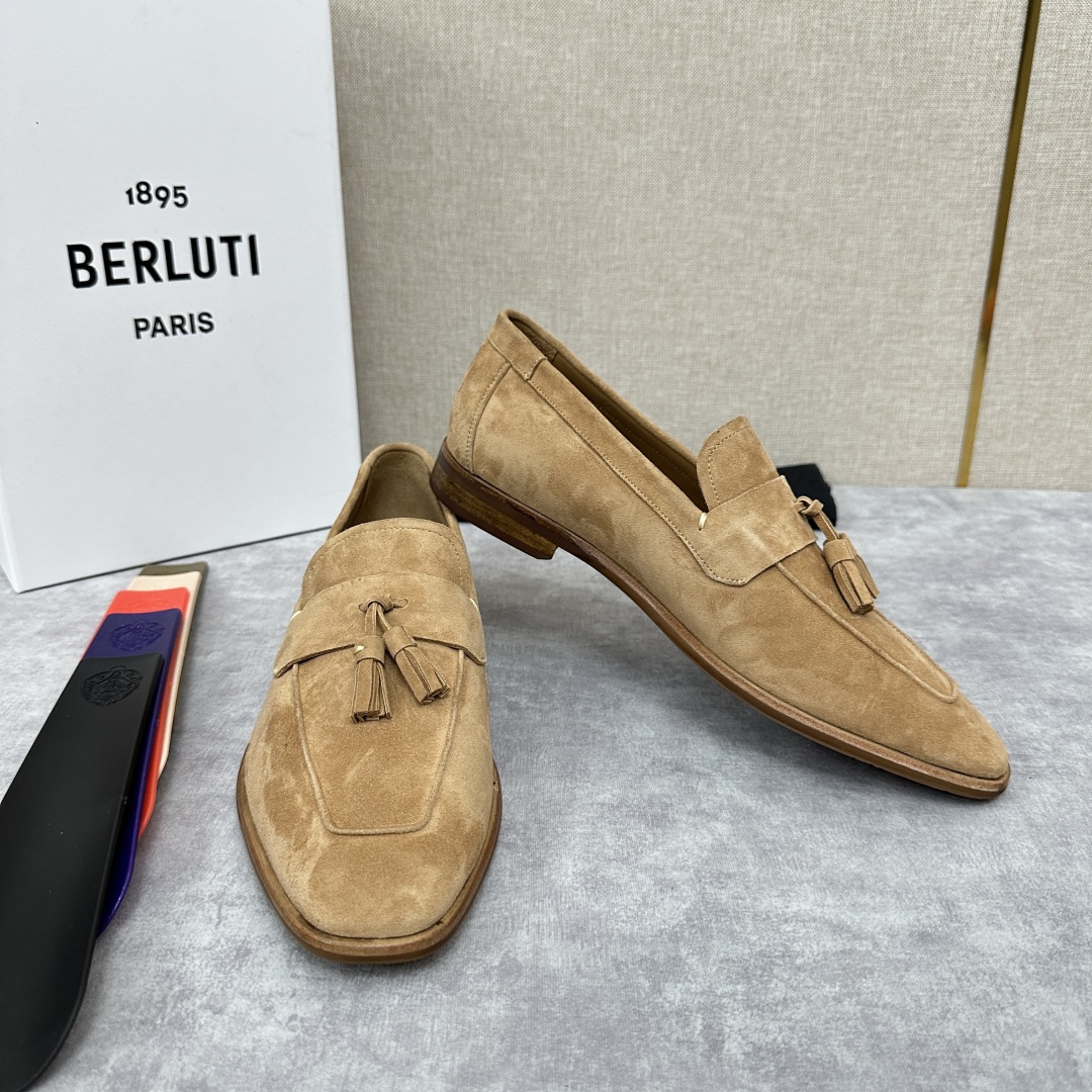 💋💍新品布鲁-提，berlut*初代Lorenzo流苏反毛牛皮乐福鞋，经典布雷克结构法，柔软光面小牛皮胚