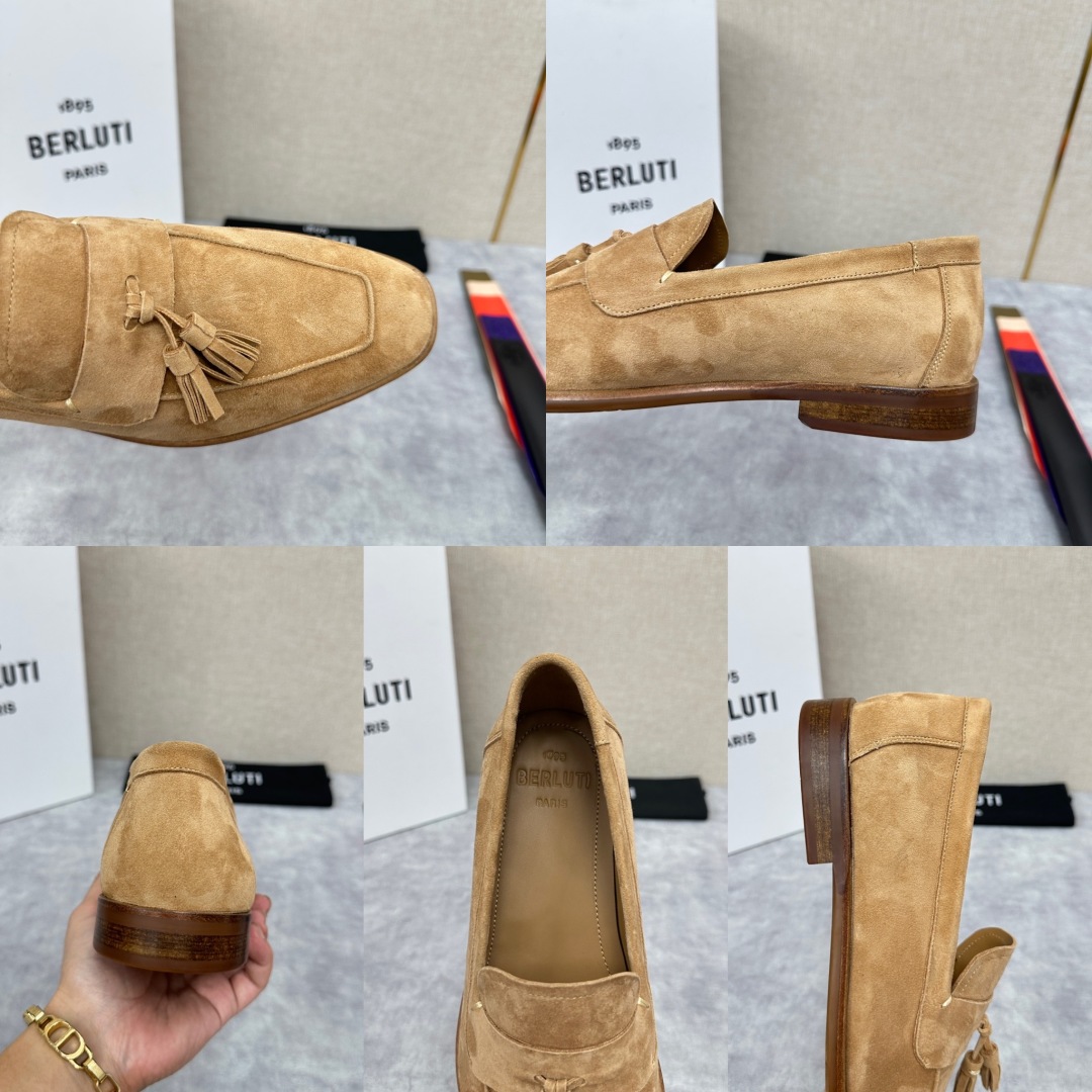 💋💍新品布鲁-提，berlut*初代Lorenzo流苏反毛牛皮乐福鞋，经典布雷克结构法，柔软光面小牛皮胚
