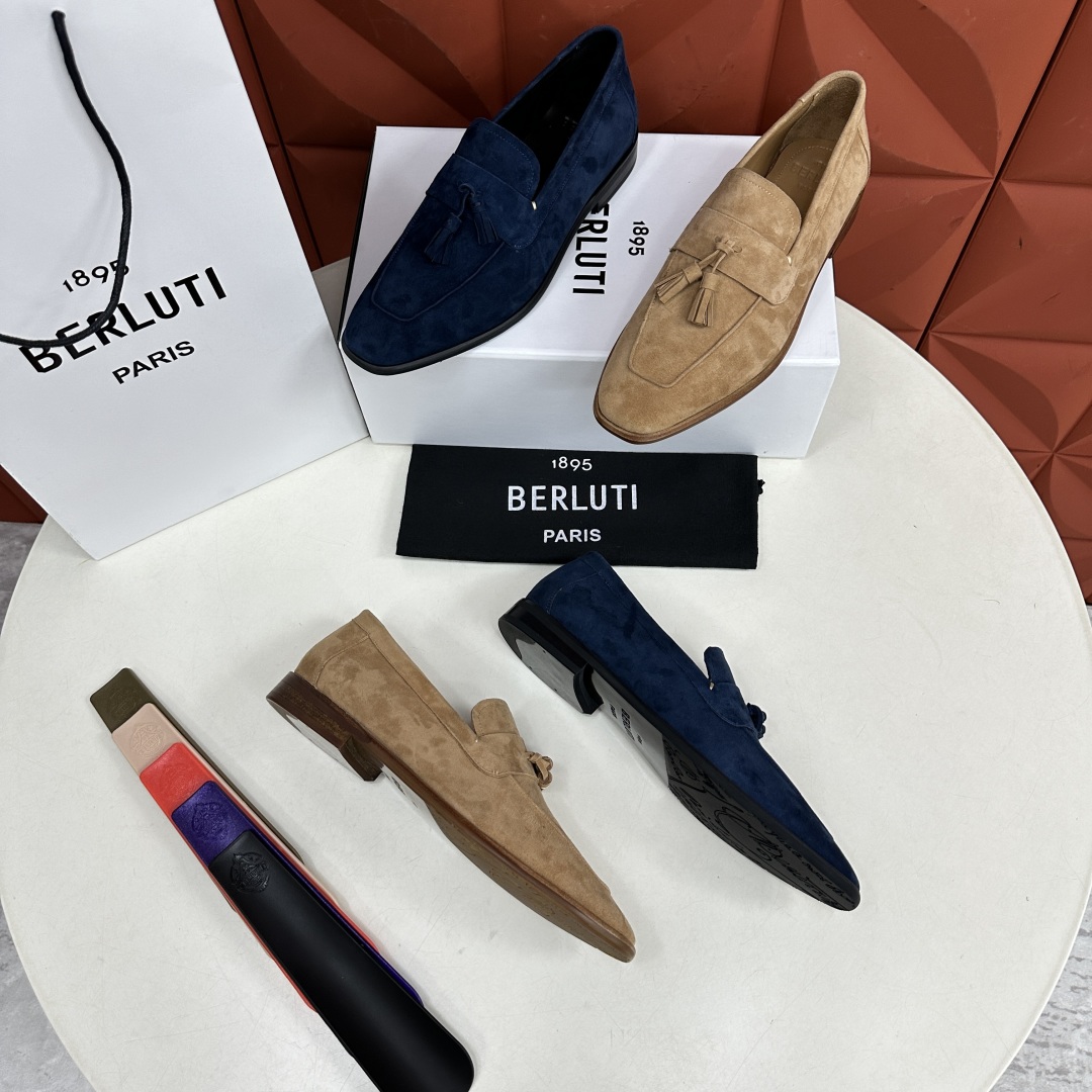 💋💍新品布鲁-提，berlut*初代Lorenzo反毛牛皮乐福鞋，经典布雷克结构法，柔软光面小牛皮胚古法