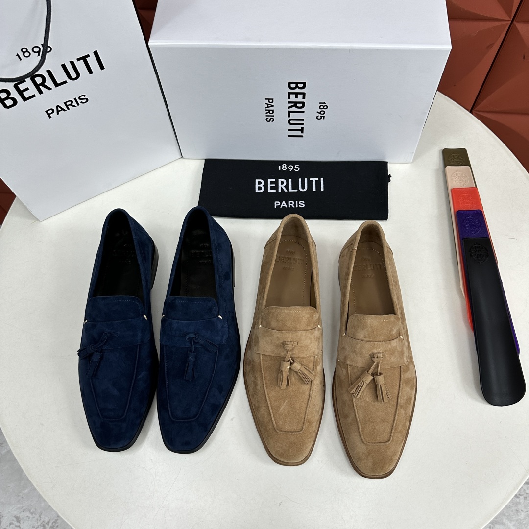 💋💍新品布鲁-提，berlut*初代Lorenzo反毛牛皮乐福鞋，经典布雷克结构法，柔软光面小牛皮胚古法