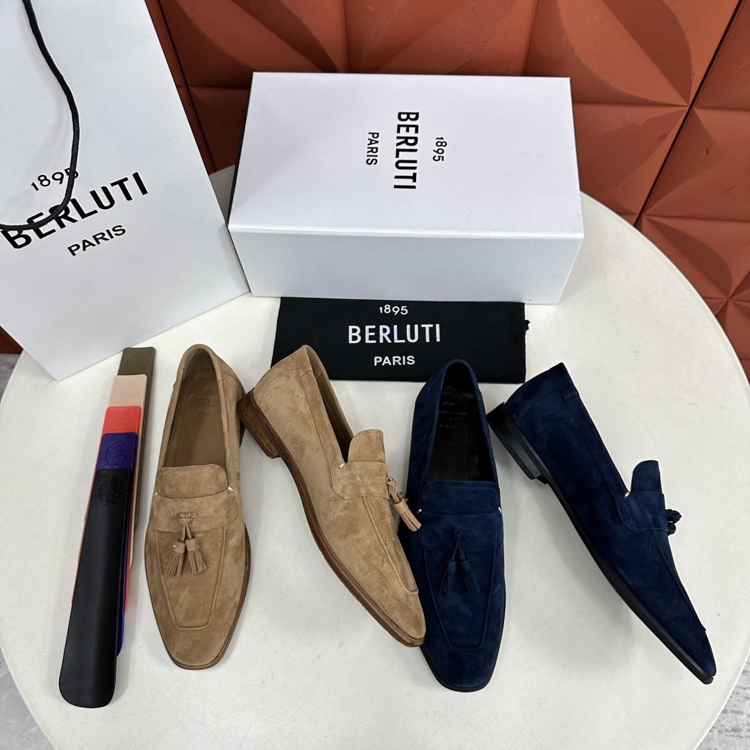 💋💍新品布鲁-提，berlut*初代Lorenzo反毛牛皮乐福鞋，经典布雷克结构法，柔软光面小牛皮胚古法