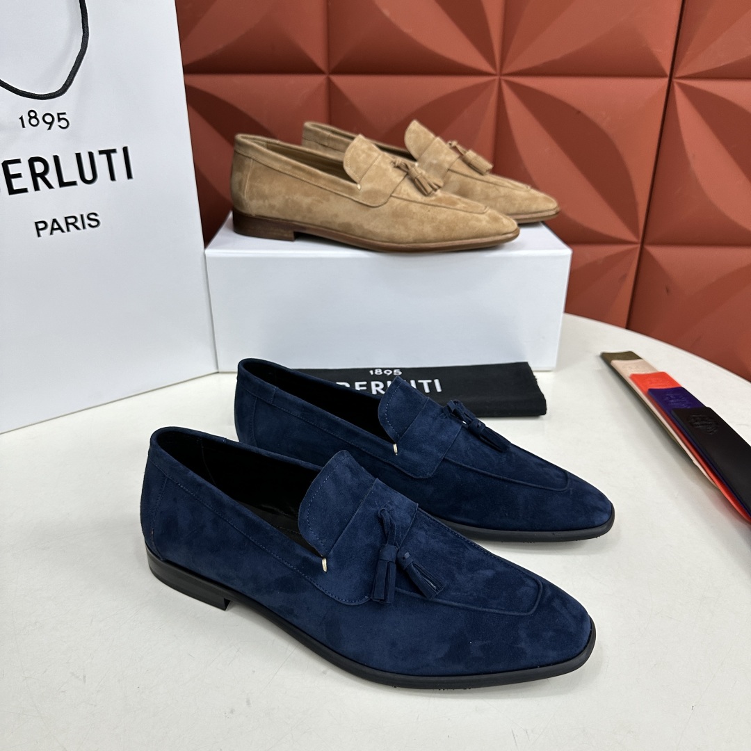 💋💍新品布鲁-提，berlut*初代Lorenzo反毛牛皮乐福鞋，经典布雷克结构法，柔软光面小牛皮胚古法