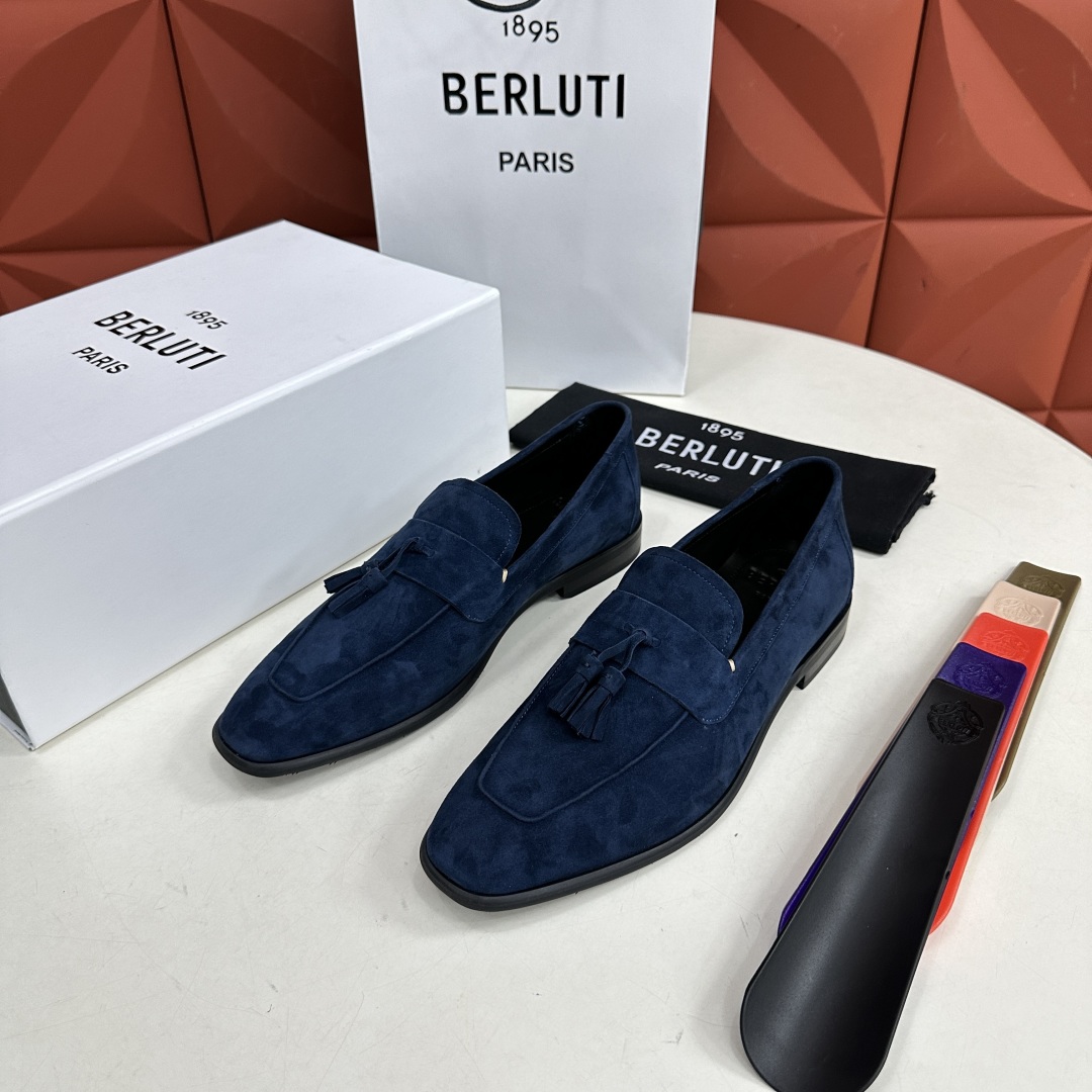 💋💍新品布鲁-提，berlut*初代Lorenzo反毛牛皮乐福鞋，经典布雷克结构法，柔软光面小牛皮胚古法