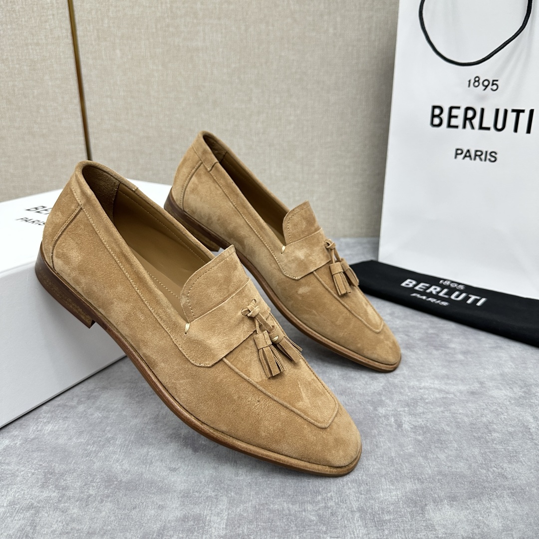 💋💍新品布鲁-提，berlut*初代Lorenzo反毛牛皮乐福鞋，经典布雷克结构法，柔软光面小牛皮胚古法