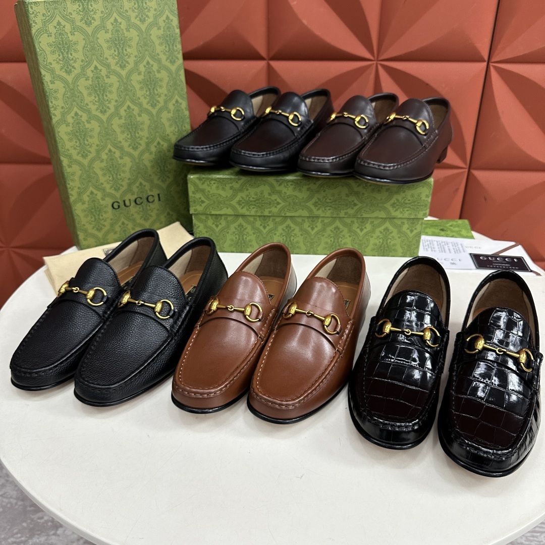 💋💍G家 GUCC* 新品男士马衔扣乐福鞋 官方7,400 采用单层进口牛皮/开边珠亮皮鳄鱼🐊