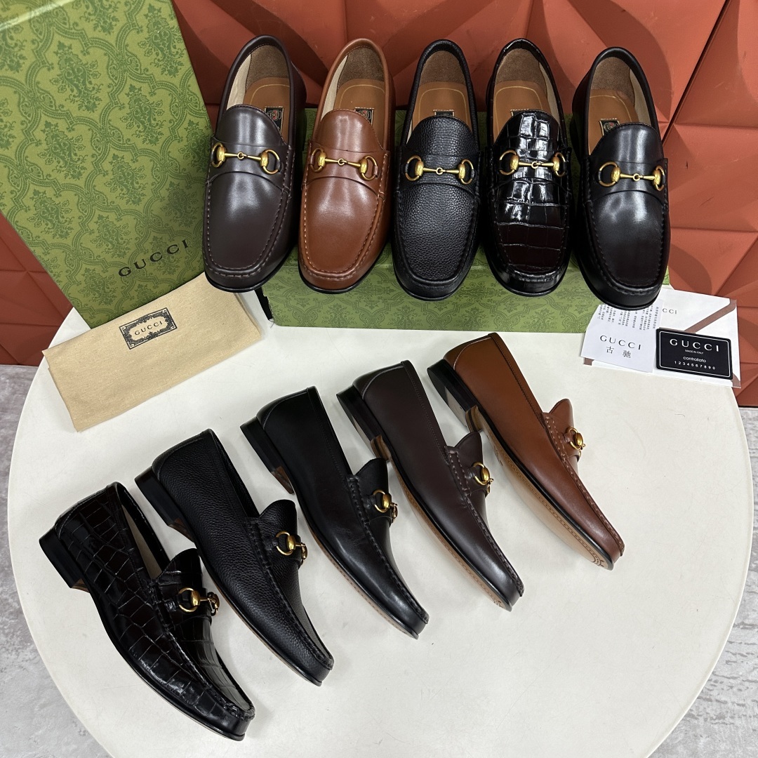 💋💍G家 GUCC* 新品男士马衔扣乐福鞋 官方7,400 采用单层进口牛皮/开边珠亮皮鳄鱼🐊