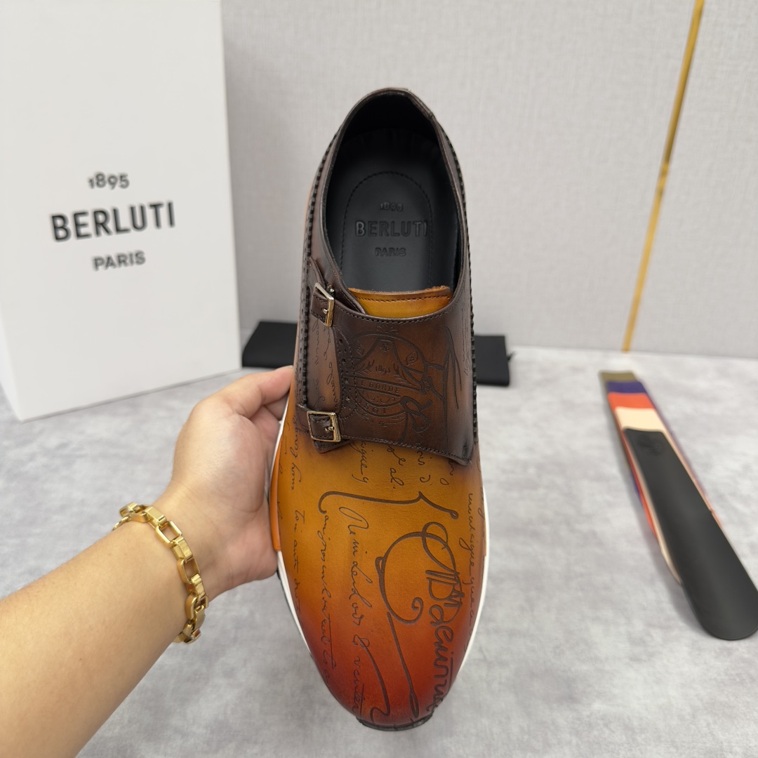 💋💍Berlut* 布鲁提定制款双扣一脚蹬， 升级版第四代私模大底 Fast Track走秀皮革运动鞋 