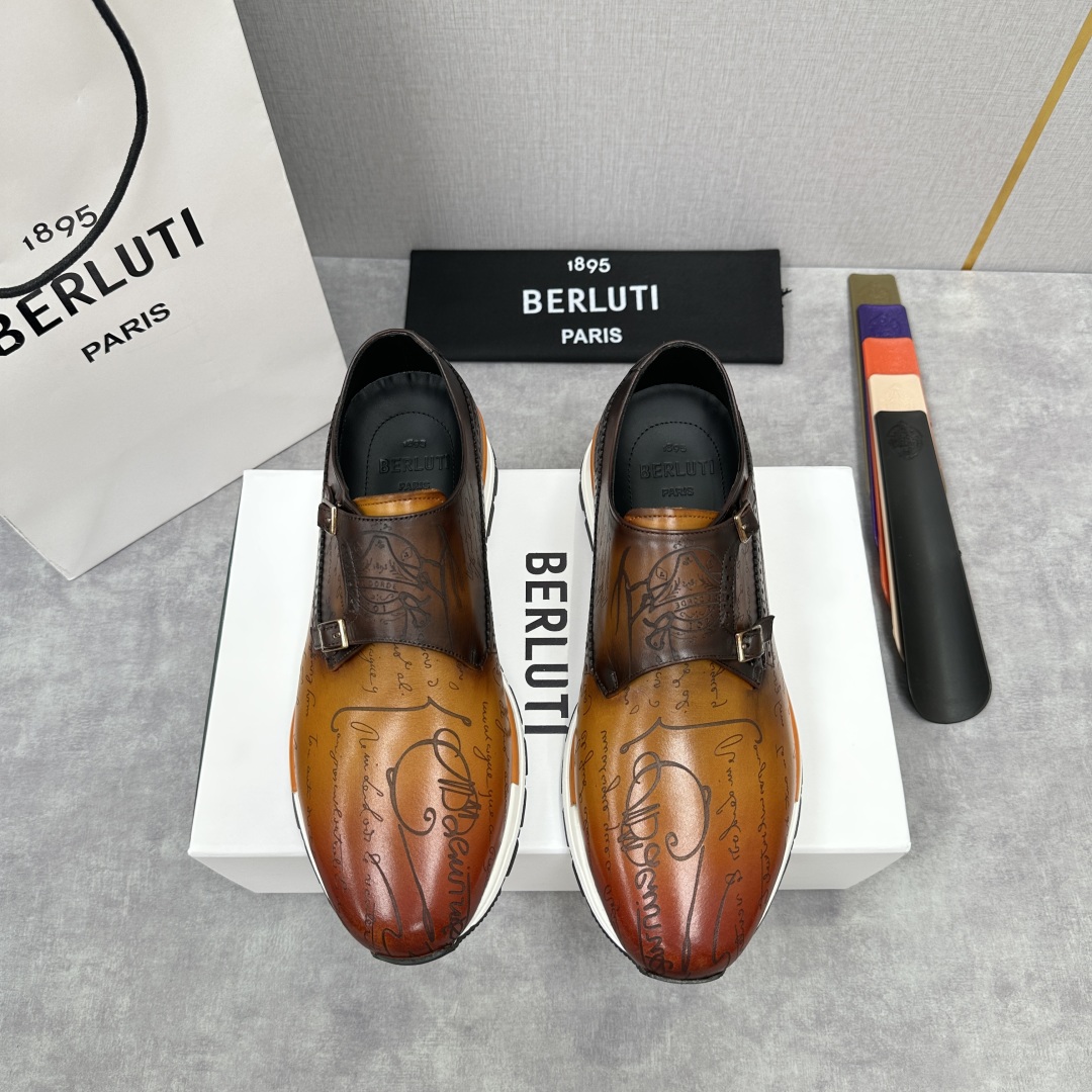 💋💍Berlut* 布鲁提定制款双扣一脚蹬， 升级版第四代私模大底 Fast Track走秀皮革运动鞋 