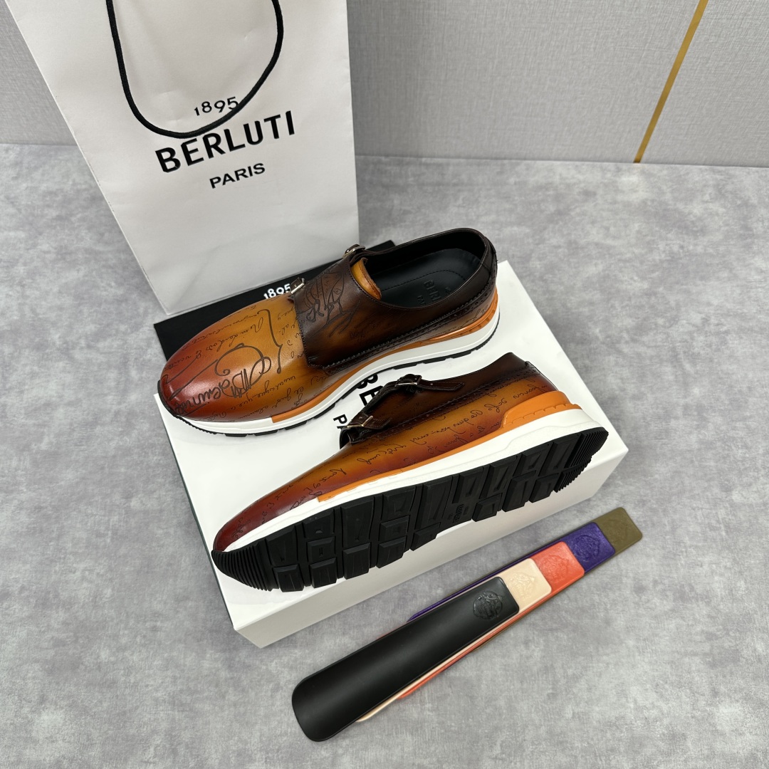 💋💍Berlut* 布鲁提定制款双扣一脚蹬， 升级版第四代私模大底 Fast Track走秀皮革运动鞋 