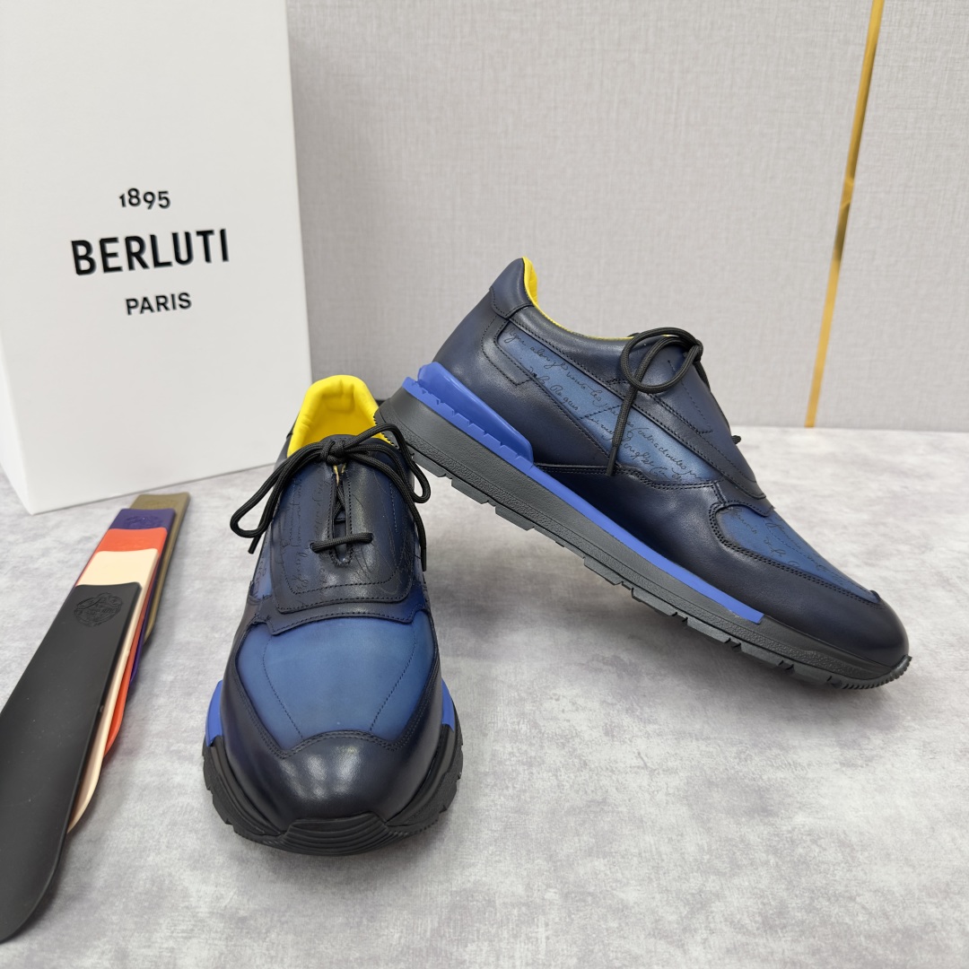 💋💍Berlut* 布鲁提定制款特别款阴阳雕花 升级版第四代私模大底 Fast Track走秀皮革运动鞋