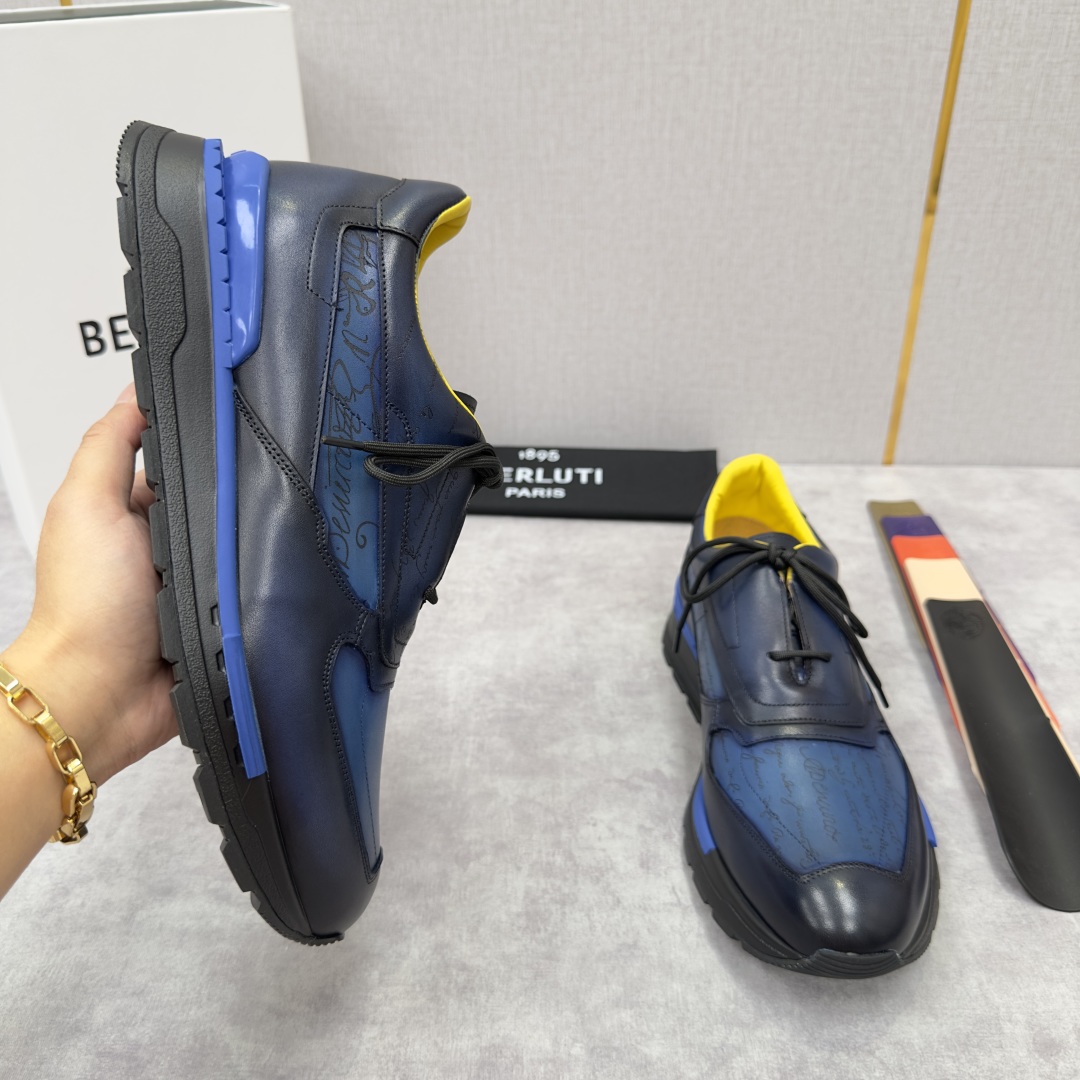 💋💍Berlut* 布鲁提定制款特别款阴阳雕花 升级版第四代私模大底 Fast Track走秀皮革运动鞋