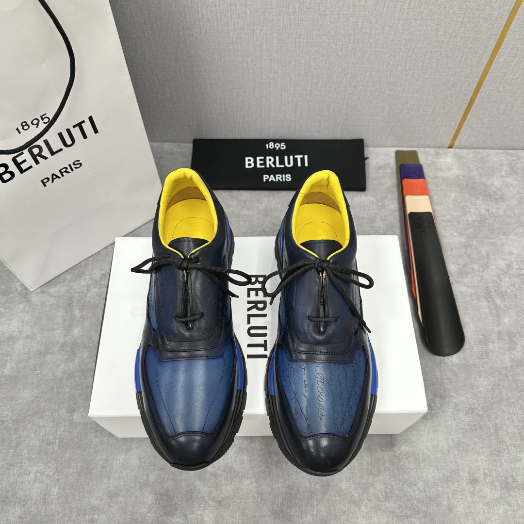💋💍Berlut* 布鲁提定制款特别款阴阳雕花 升级版第四代私模大底 Fast Track走秀皮革运动鞋