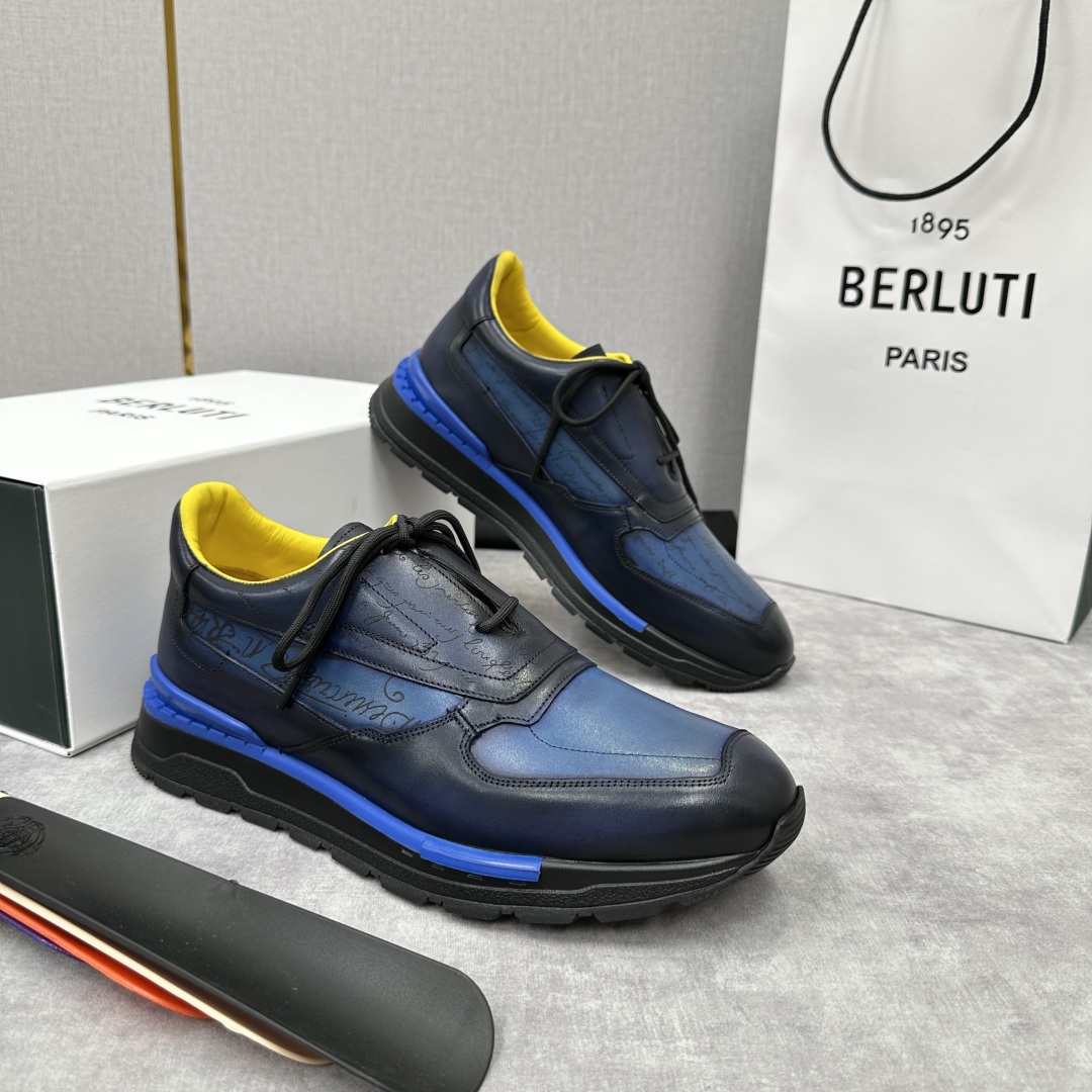 💋💍Berlut* 布鲁提定制款特别款阴阳雕花 升级版第四代私模大底 Fast Track走秀皮革运动鞋