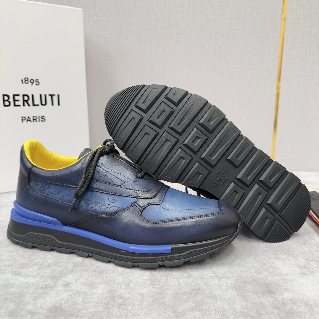 💋💍Berlut* 布鲁提定制款特别款阴阳雕花 升级版第四代私模大底 Fast Track走秀皮革运动鞋