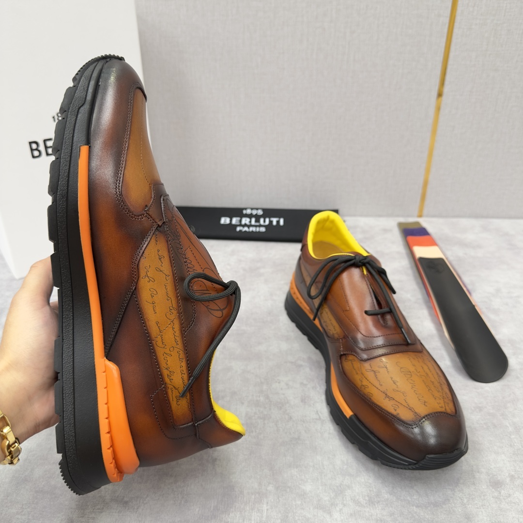 💋💍Berlut* 布鲁提定制款特别款阴阳雕花 升级版第四代私模大底 Fast Track走秀皮革运动鞋