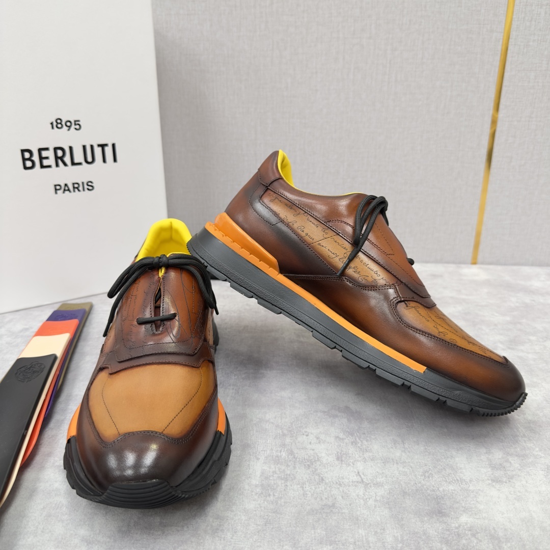 💋💍Berlut* 布鲁提定制款特别款阴阳雕花 升级版第四代私模大底 Fast Track走秀皮革运动鞋