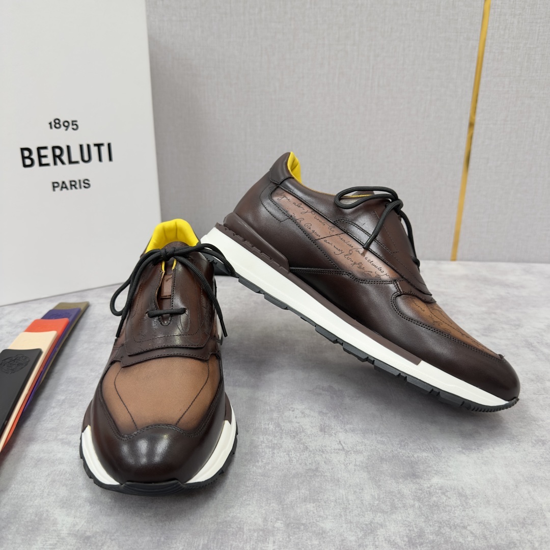 💋💍Berlut* 布鲁提定制款特别款阴阳雕花 升级版第四代私模大底 Fast Track走秀皮革运动鞋
