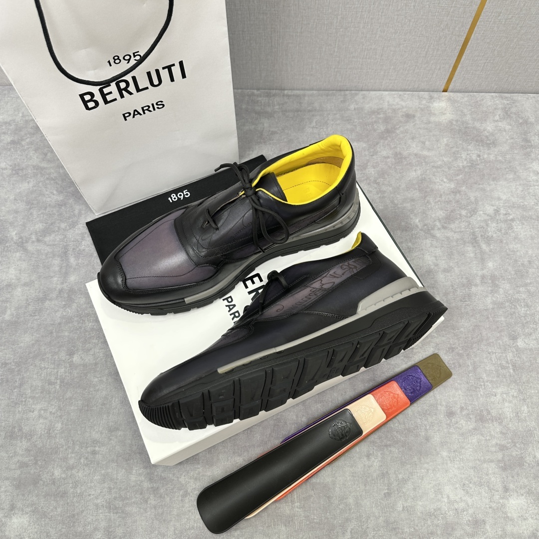 💋💍Berlut* 布鲁提定制款特别款阴阳雕花 升级版第四代私模大底 Fast Track走秀皮革运动鞋