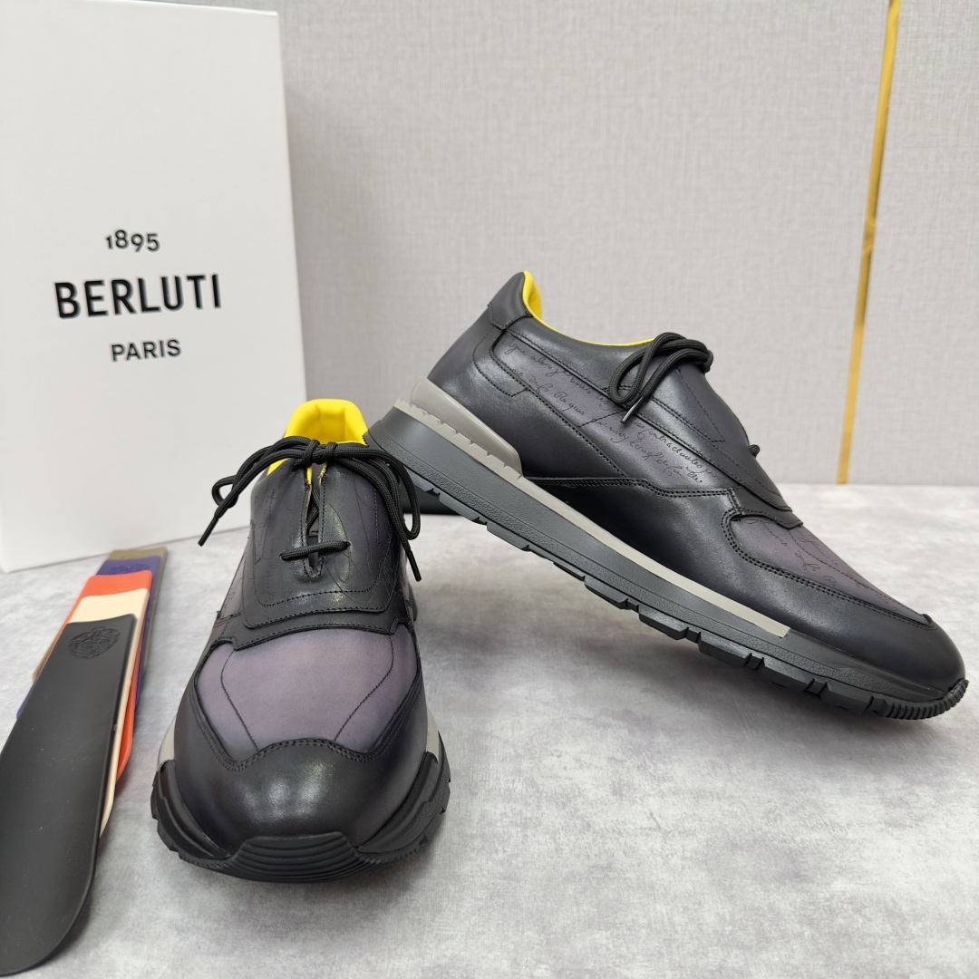 💋💍Berlut* 布鲁提定制款特别款阴阳雕花 升级版第四代私模大底 Fast Track走秀皮革运动鞋
