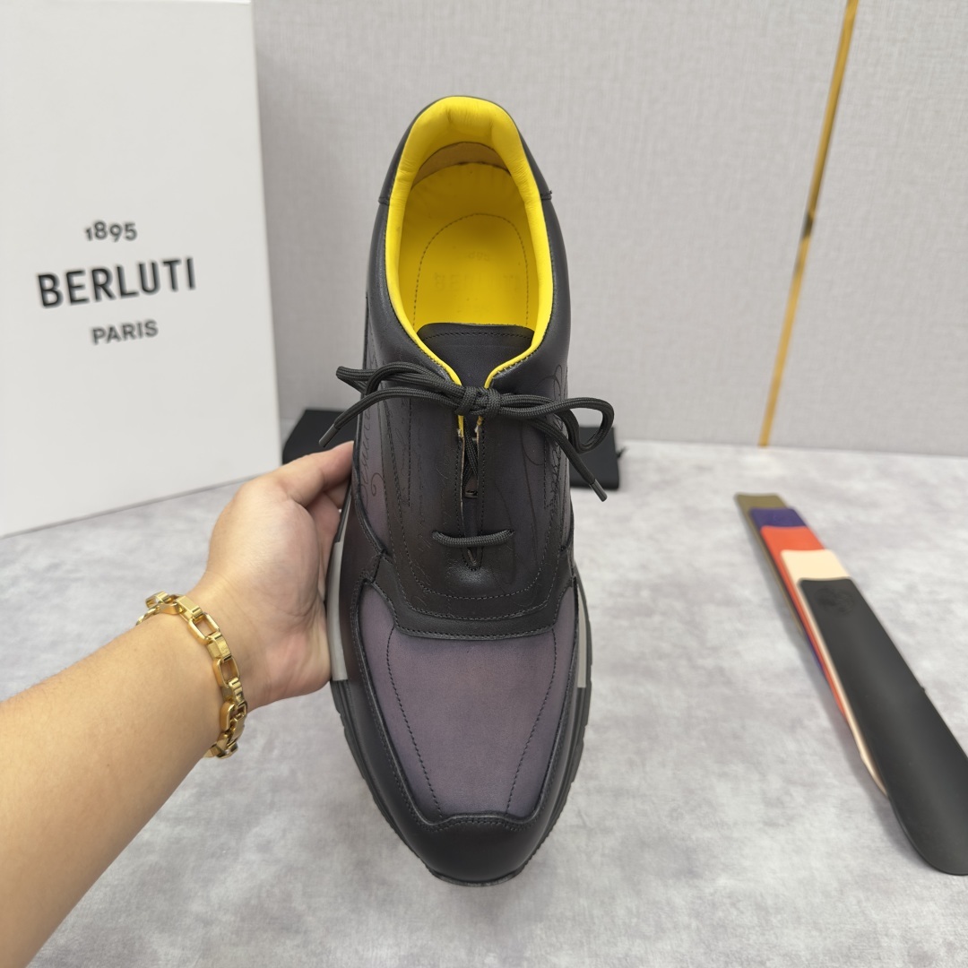 💋💍Berlut* 布鲁提定制款特别款阴阳雕花 升级版第四代私模大底 Fast Track走秀皮革运动鞋