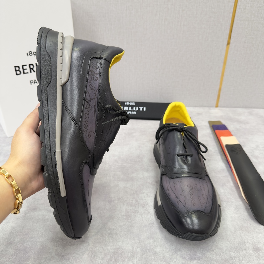💋💍Berlut* 布鲁提定制款特别款阴阳雕花 升级版第四代私模大底 Fast Track走秀皮革运动鞋